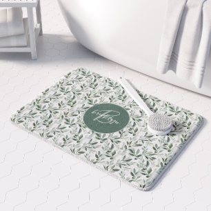 Salie Groene Monogram Rustieke Olijf Patroon Badmat