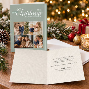 Salie Groene Multi Foto Pinstripe Kerstmis Vouwkaa Feestdagen Kaart