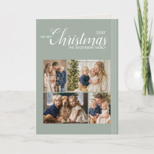 Salie Groene Multi Foto Pinstripe Kerstmis Vouwkaa Feestdagen Kaart