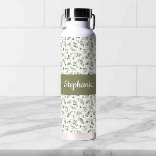 Salie Groene Olijven Waterverf Monogram Naam Waterfles