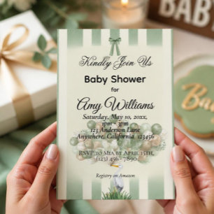 Salie Groene Ooievaar Babyshower Uitnodiging Neu