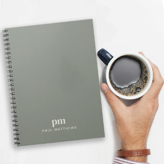 Salie Groene Professionele Monogram Beginletters e Notitieboek