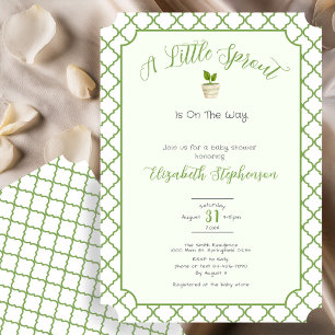 Salie Groene Quatrefoil Little Sprout Baby Shower Kaart