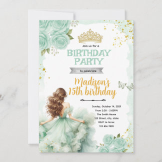 Salie groene quinceanera feest uitnodiging