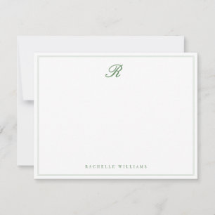 Salie Groene Rand Elegante Script Vintage Monogram Notitiekaartje