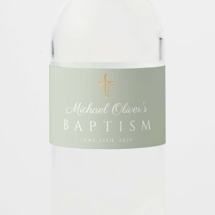 Salie Groene Religieuze Kruis Jongens Doop Waterfles Etiket