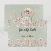 Salie Groene Roze Pioen Huwelijk Bewaar De Datum K Bedankkaart (Voorkant / Achterkant)