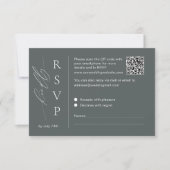 Salie groene RSVP kaart met QR-code en schrijflett (Voorkant)