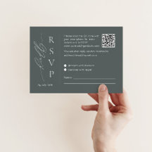 Salie groene RSVP kaart met QR-code en schrijflett