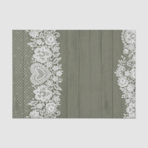 Salie Groene Rustieke Hout & Witte Kant Lace Boerd Tissuepapier