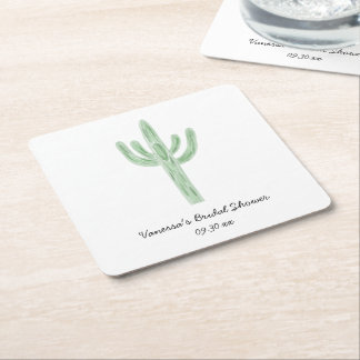 Salie Groene Saguaro Cactus Bruidsdouche Vierkante Kartonnen Onderzetter