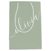 Salie Groene Script Minimalistische Monogram Elega Medium Cadeauzakje (Voorkant)