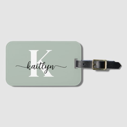 Salie Groene Script Monogram Bagagelabel (Voorkant (horizontaal))