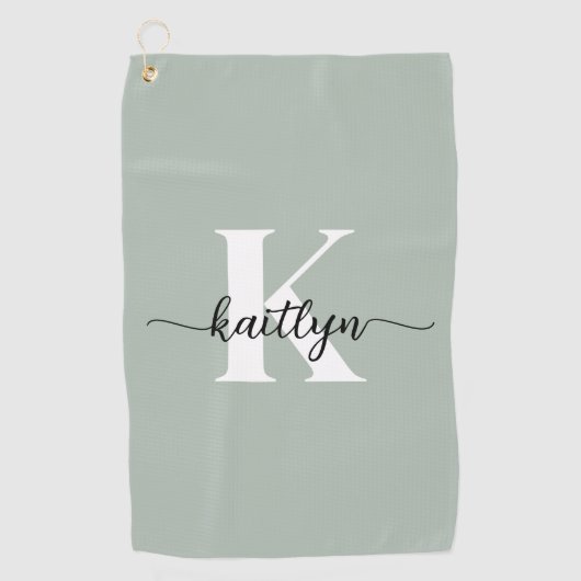 Salie Groene Script Monogram Golfhanddoek (Voorkant)