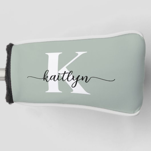 Salie Groene Script Monogram Golfheadcover (Voorkant)