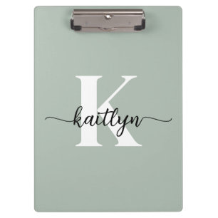 Salie Groene Script Monogram Klembord