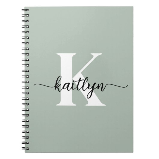 Salie Groene Script Monogram Notitieboek (Voorkant)