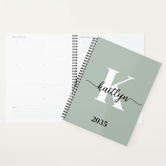 Salie Groene Script Monogram Planner (Display)