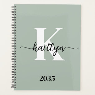 Salie Groene Script Monogram Planner
