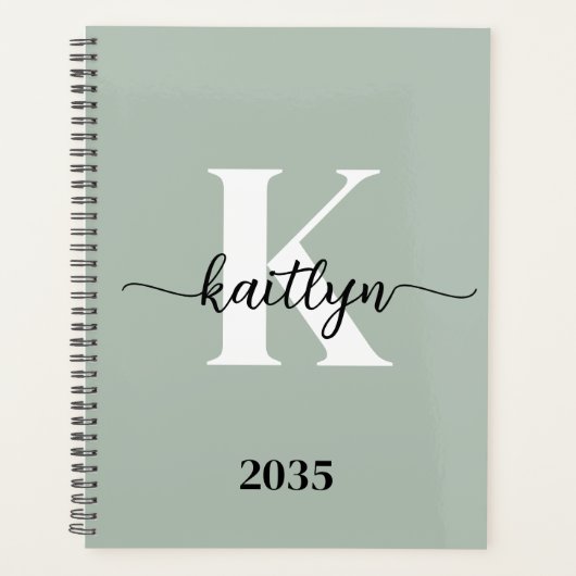 Salie Groene Script Monogram Planner (Voorkant)