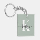 Salie Groene Script Monogram Sleutelhanger (Voorkant Links)