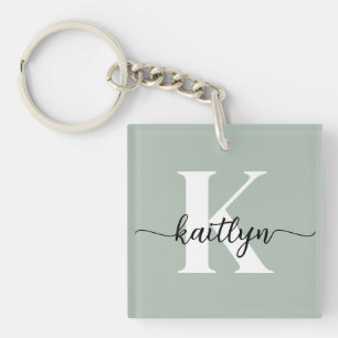 Salie Groene Script Monogram Sleutelhanger
