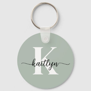 Salie Groene Script Monogram Sleutelhanger