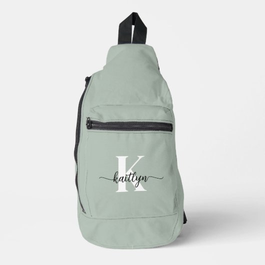 Salie Groene Script Monogram Sling Bag (Voorkant)