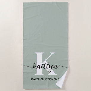 Salie Groene Script Monogram Strandlaken