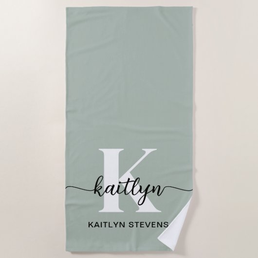 Salie Groene Script Monogram Strandlaken (Voorkant)