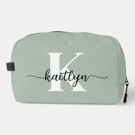 Salie Groene Script Monogram Toilettasje (Voorkant)