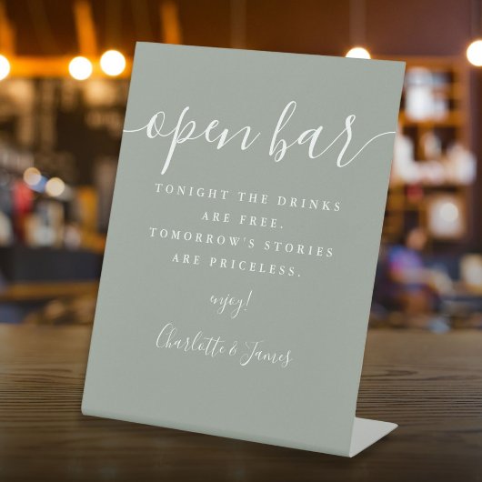 Salie Groene Signature Script Open Bar Reclamebord Met Voetstuk