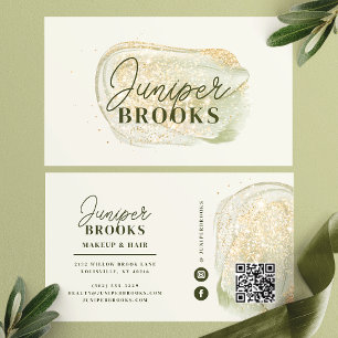 Salie Groene Sociale Media QR Code Gouden Glitter Visitekaartje