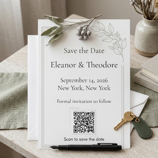 Salie Groene Stille Luxe QR Code Bewaar de Datum Save The Date