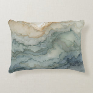 Salie Groene Stof Blauwe Beige Abstracte Golven Accent Kussen