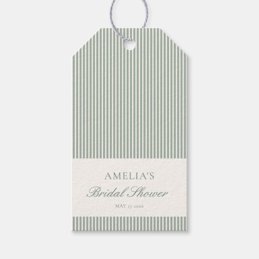 Salie Groene Streep Aangepaste Klassieke Bruilofts Cadeaulabel (Voorkant)
