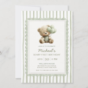 Salie Groene Streep Beary Eerste Verjaardag Kaart