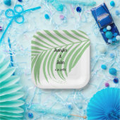 Salie Groene Tropische Palmboomblad Cute Bruiloft Papieren Bordje (Feest)