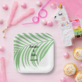 Salie Groene Tropische Palmboomblad Cute Bruiloft Papieren Bordje (Feest)