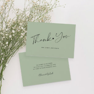 Salie groene trouw eenvoudige elegante script bedankkaart