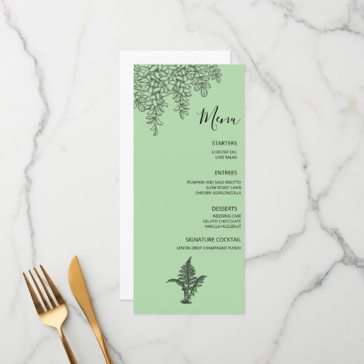 Salie Groene Varensblad Huwelijk Menu (Voorkant / Achterkant in situ)