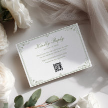 Salie Groene Vintage Frame Huwelijk QR Code RSVP 
