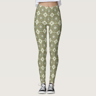 Salie Groene Vintage Schaakbord Patroon Leggings