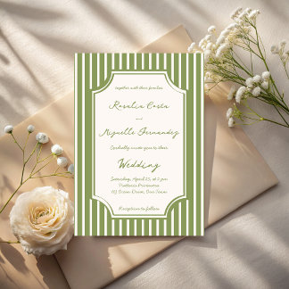 Salie groene vintage strepen bruiloft kaart