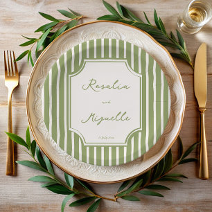 Salie groene vintage strepen trouwpersonalatie papieren bordje