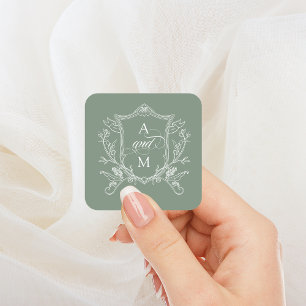 Salie Groene Vintage Wapen Huwelijk Vierkante Sticker