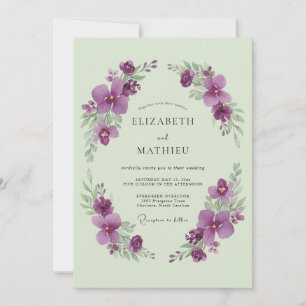 Salie Groene Violet Romantische Lente Bruiloft Kaart