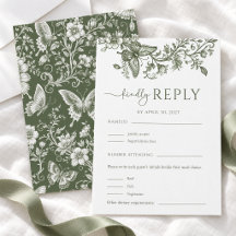 Salie Groene Vlinder Bloem Bruiloft RSVP Kaart