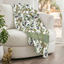 Salie Groene Waterverf Franse Landelijke Olijfpatr Fleece Deken