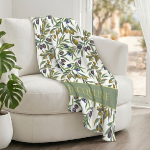 Salie Groene Waterverf Franse Landelijke Olijfpatr Fleece Deken
